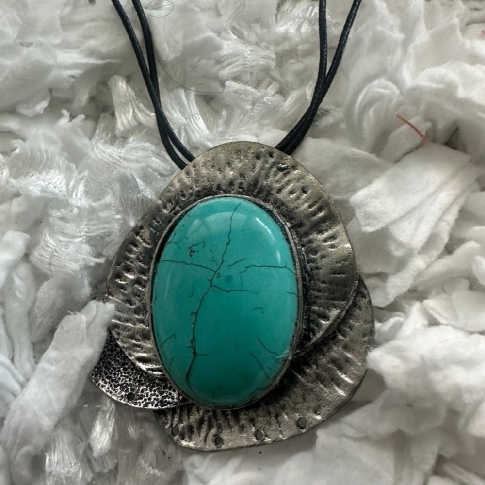 Large turquoise pendant  necklace